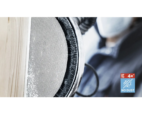 Detailweergave van een schuurmachine met stofafzuiging