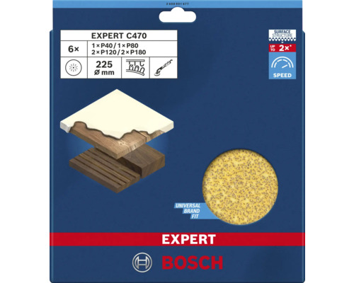 Bosch Expert C470 schuurschijvenset, zes stuks, verschillende korrelgroottes, diameter 225 mm
