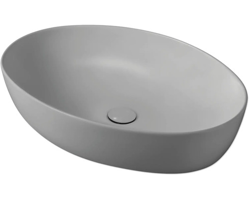 Grijze keramische opzetwastafel met afvoerset