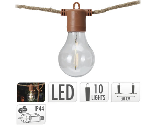 Verlichting LED warm wit 10 lampen touw bruin
