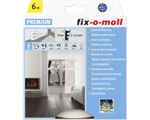 FIX-O-MOLL Premium rubber tochtband E zelfklevend wit 9 mm x 6 m
