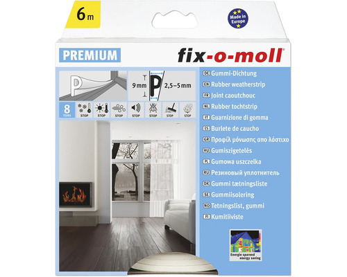 FIX-O-MOLL Premium rubber tochtband P zelfklevend wit 9 mm x 6 m