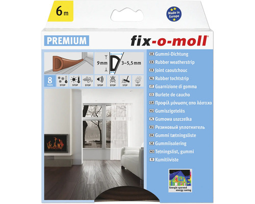 FIX-O-MOLL Premium rubber tochtband D zelfklevend bruin 9 mm x 6 m