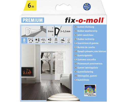 FIX-O-MOLL Premium rubber tochtband D zelfklevend wit 9 mm x 6 m