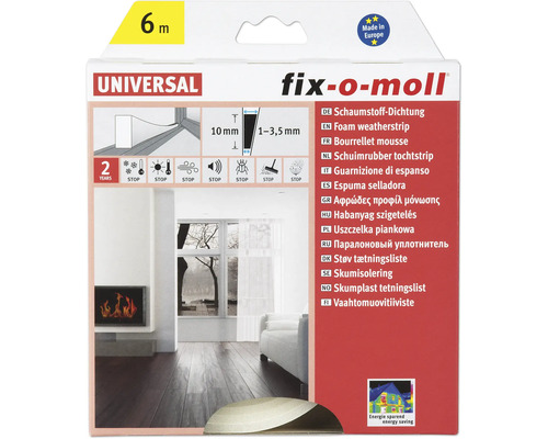 FIX-O-MOLL Universal schuimrubber tochtband zelfklevend wit 10 mm x 1-3,5 mm x 6 m