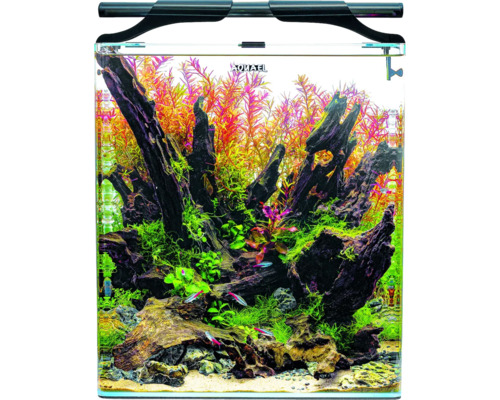 AQUAEL Aquariumcombinatie Optibent 70 L zwart met LED verlichting, verwarming, binnenfilter en onderkast 39x39x45 cm