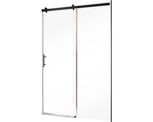 Glazen schuifdeur met zwarte fittingen