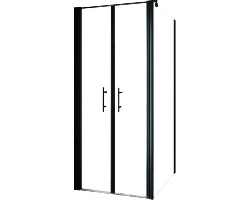 Hoekdouche met twee glazen deuren en handgrepen