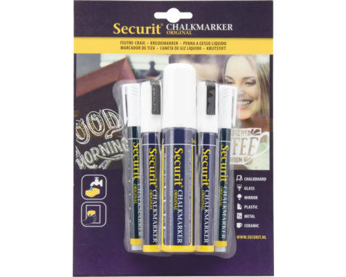 Securit krijtmarker set voor het schrijven op schoolborden, glas, spiegels, kunststoffen, metalen en keramiek