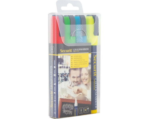 Securit krijtmarker set met vier stiften in transparante verpakking