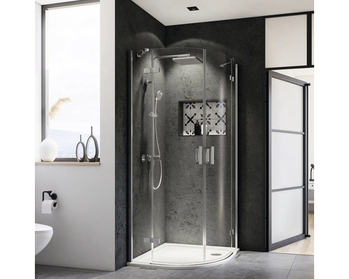 BREUER Douchecabine kwartrond Panorama chroom 100x100 cm helder glas