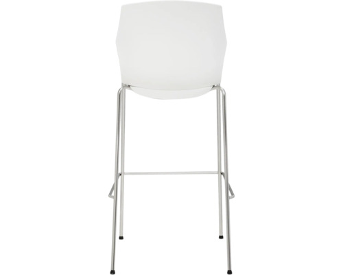 Witte barkruk met metalen poten van achteren