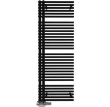 Zwarte badkamerradiator met horizontale verwarmingsbuizen