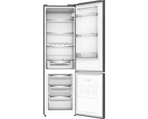 Geopende koelkast met planken en laden