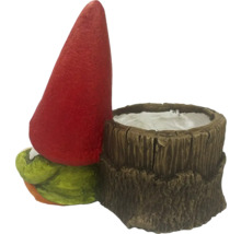 Tuinkabouter met boomstronk plantenbak