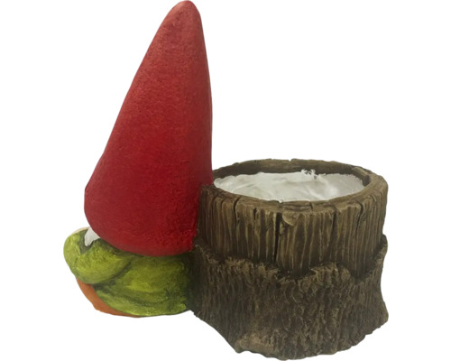 Tuinkabouter met boomstronk plantenbak