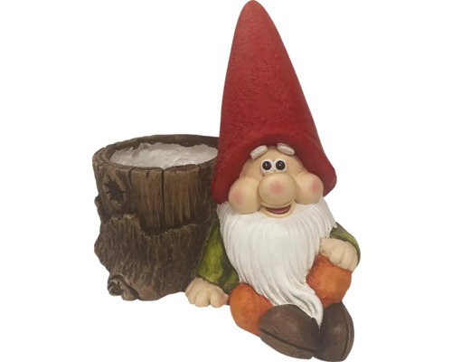 Tuinkabouter met plantenbak in boomstamlook