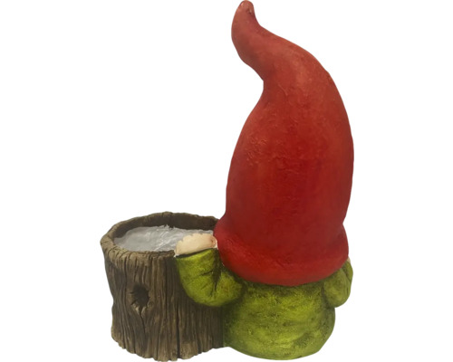 Tuinkabouter met plantenbak van achteren