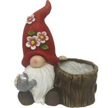 Tuinkabouter met boomstronk plantenbak en gieter