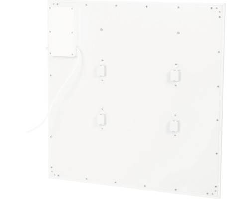 Achterkant van een verwarmingspaneel met montage en aansluitdoos