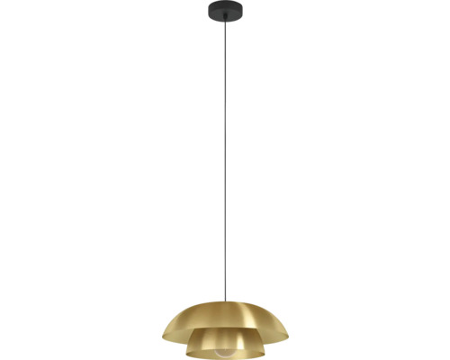 Goudkleurige hanglamp met drie kappen Goudkleurige hanglamp met drie kappen