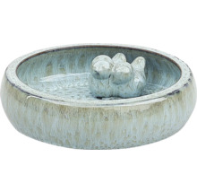 Keramische vogeldrinkbak met vogeldecoratie