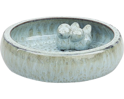 Keramische vogeldrinkbak met vogeldecoratie