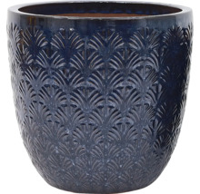 Blauwe plantenbak met bladmotief