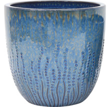 Blauwe bloempot met patroon