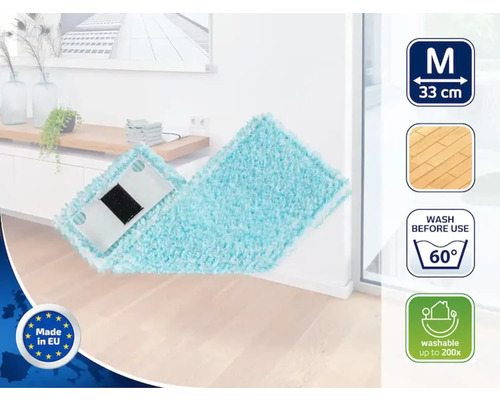 Mopdoek met afmetingen 33 cm, geschikt voor het reinigen van houten vloeren, wasbaar op 60 graden en tot 200 keer herbruikbaar, gemaakt in de EU.