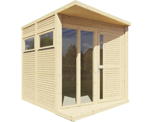 Houten tuinhuis met ramen en deur