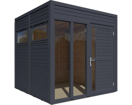 Modern tuinhuis met ramen en glazen deur