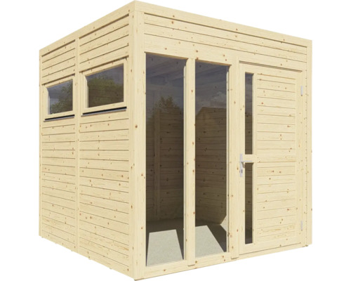 Houten tuinhuis met ramen en deur