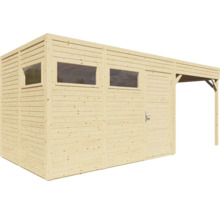 Houten tuinhuis met ramen, deur en overkapping
