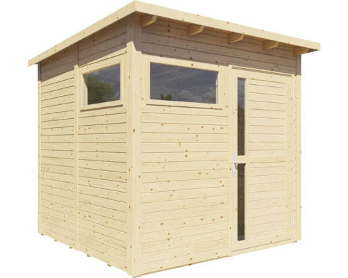 Houten tuinhuis met raam en deur