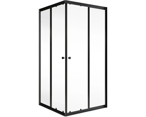 Hoekdouche met zwart frame en helder glas