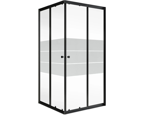 Hoekdouche met helder glas en zwarte profielen voor de badkamer