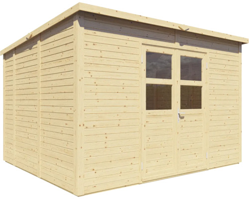 Houten tuinhuis met dubbele deur en ramen