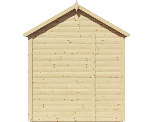 Houten tuinhuis met zadeldak en een deur