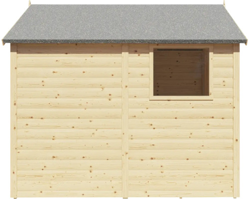Houten tuinhuis met raam en bitumen dak