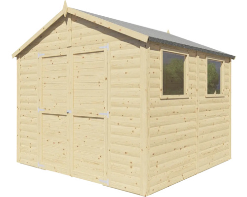 Houten tuinhuis met dubbele deur en twee ramen