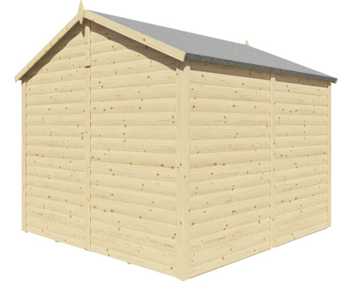 Houten tuinhuis met grijze dakbedekking