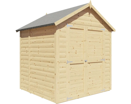 Houten tuinhuis met dubbele deur en zadeldak