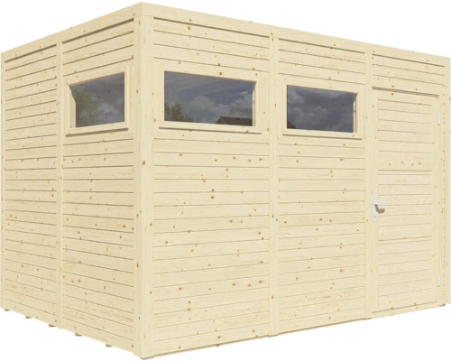 Houten tuinhuis met ramen en deur