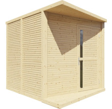 Houten tuinhuis met deur en klein raam