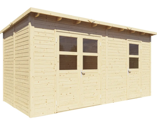Houten tuinhuis met ramen en deuren