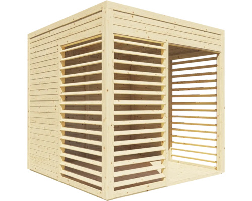 Houten tuinpaviljoen met lamellenwanden