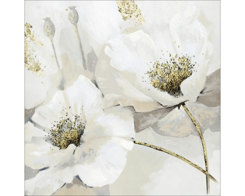 Schilderij met witte bloemen en gouden accenten
