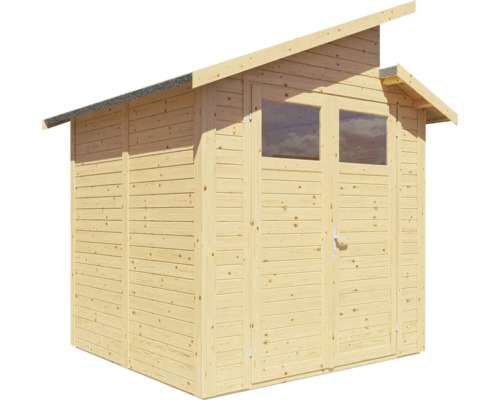 Houten tuinhuis met lessenaarsdak en dubbele deur