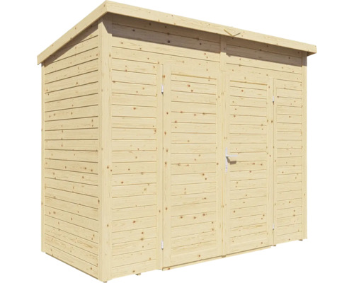 Houten tuinhuis met drie deuren voor opslag van tuingereedschap